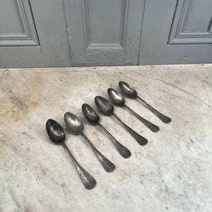 Set of 6 antique Georgian early Victorian English Pewter dessert spoons