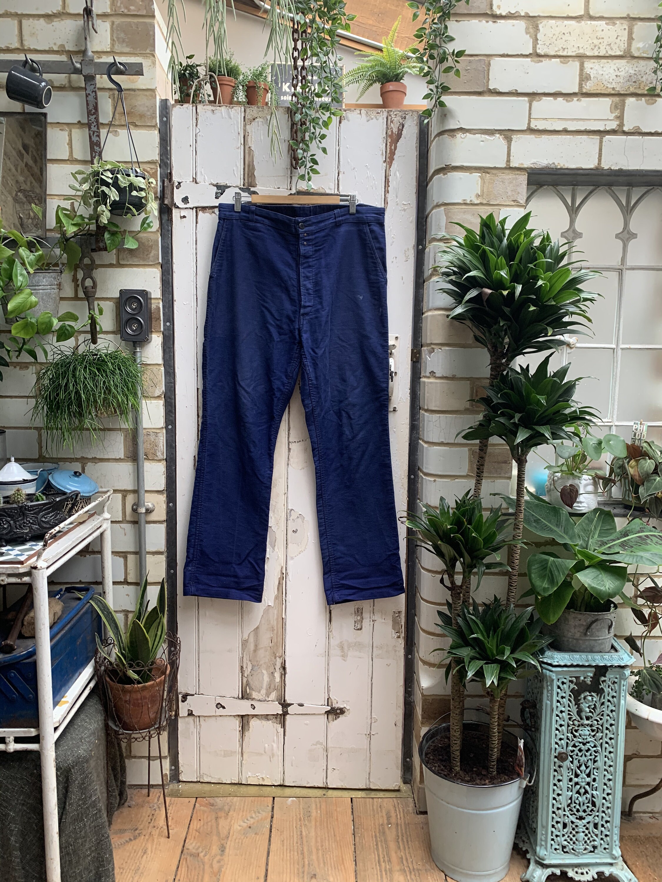Image of Vintage French Blue Cotton Workwear Trousers By Dubure & Deverchere Size 48 L