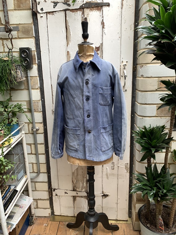 Antique vintage French faded blue cotton workwear