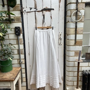 Antique French Cotton Pique Skirt: Tiered Hem Underskirt, XS