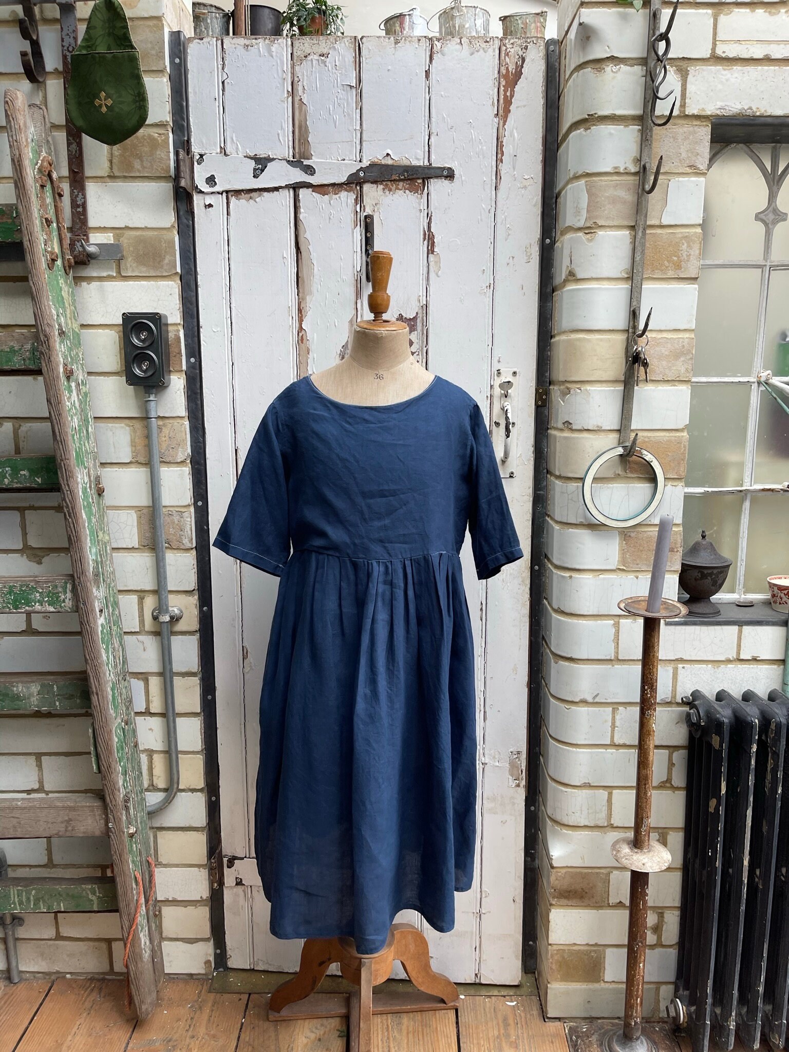 Vintage Handmade Blue Linen Dress Size 