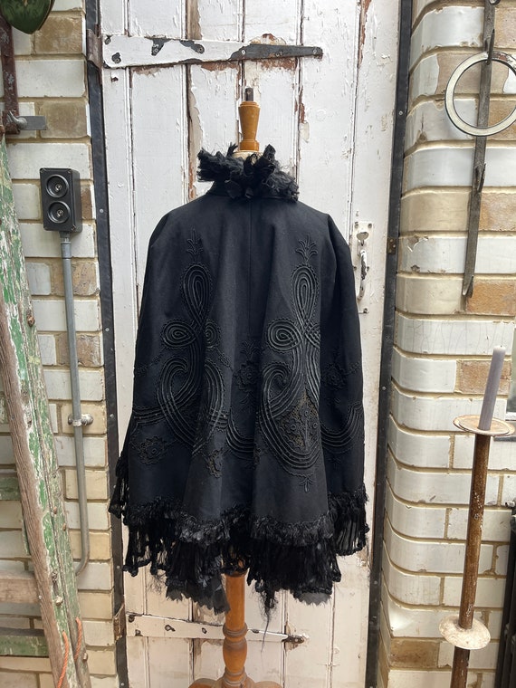 Antique French black wool cape cloak with embroid… - image 6