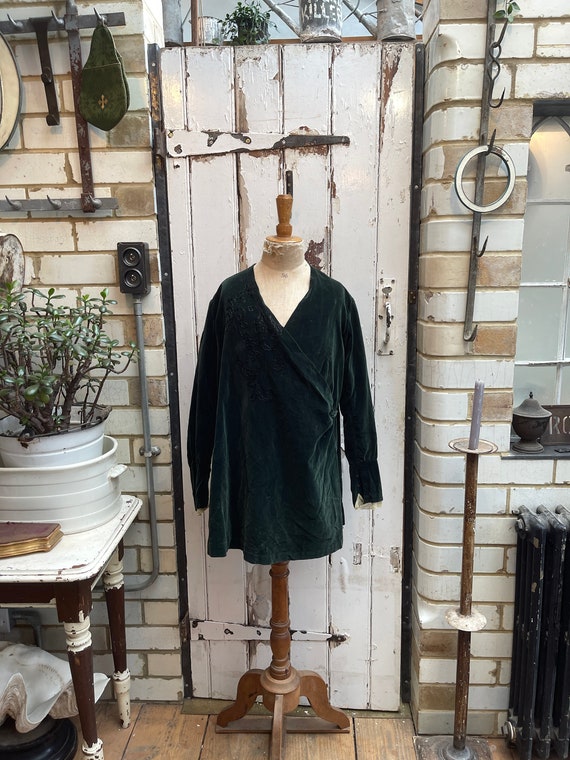 Antique French green handmade velvet jacket tunic 