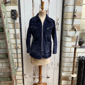 Vintage Dutch handmade navy blue cord jacket with belt size XS UK 8/10