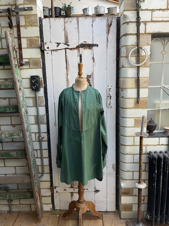 Antique Irish green cotton dress shirt chemise size M/L