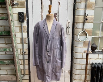 Vintage Continental grey cotton workwear long chores coat jacket size 48 M