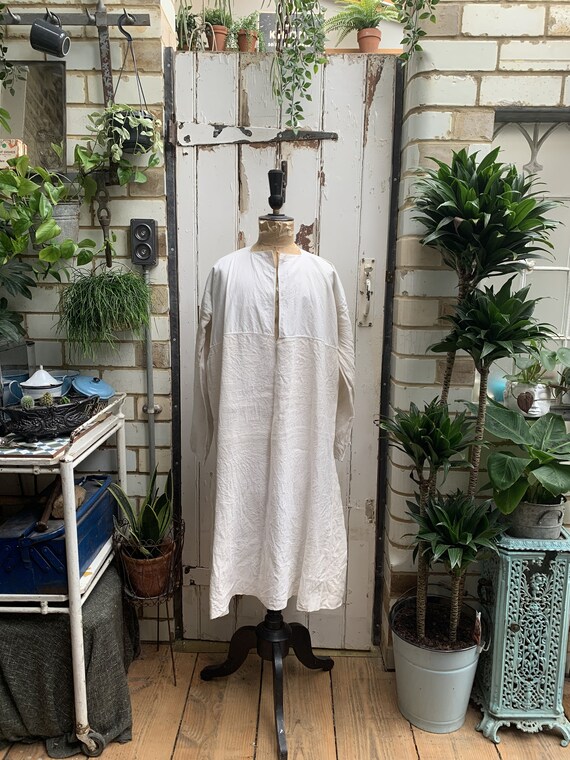 Antique French white linen cotton shirt dress chem
