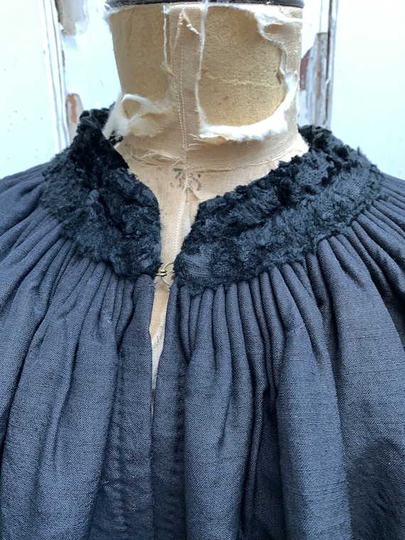 Antique Dutch handmade long black wool silk cape … - image 3