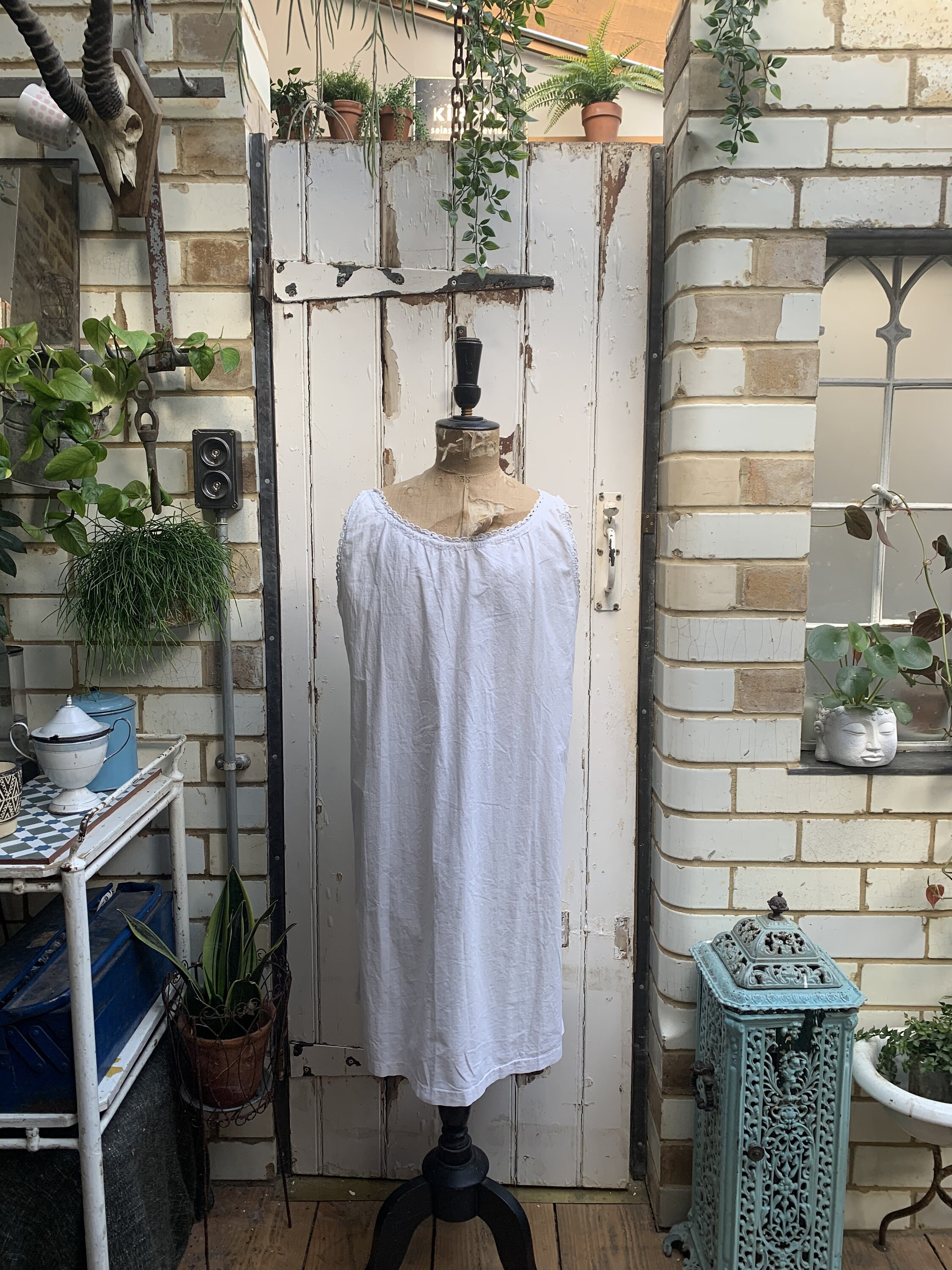 Image of Antique French White Cotton Slip Shift Dress Nightdress Size M Uk