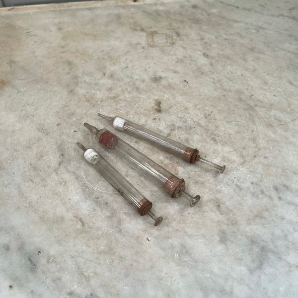 Set 3 vintage glass ear syringes