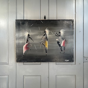 Antique French Oil Painting: African Tribal Dancers, Signed B. Muanzas