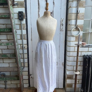 Antique handmade long white cotton apron