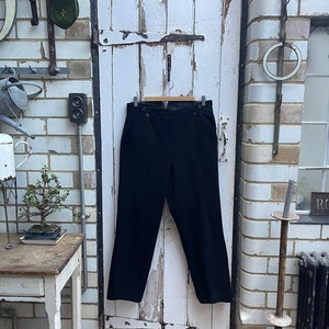 Antique vintage French handmade mens black wool sailor style button front trousers size S