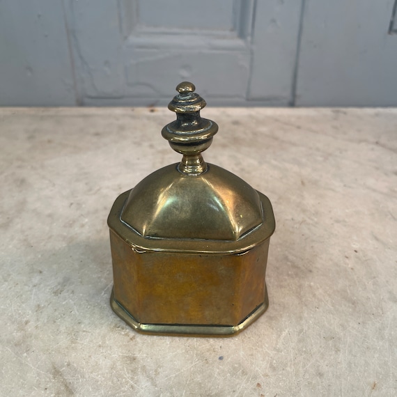 Antique Victorian Brass Lidded Tobacco Jar With Finial