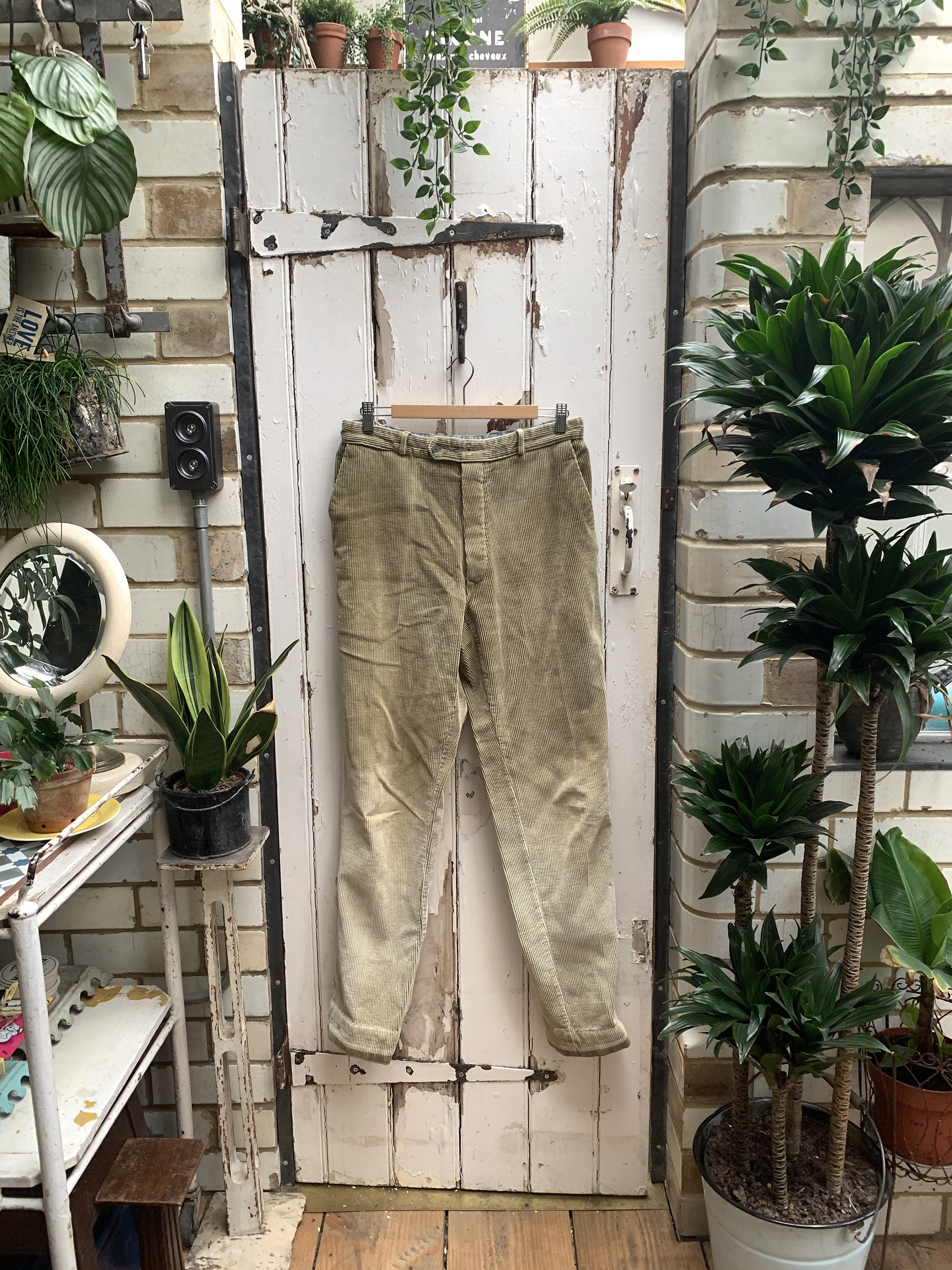 Image of Antique Vintage French Le Mont St Michel Beige Corduroy Cords Trousers Size S/M