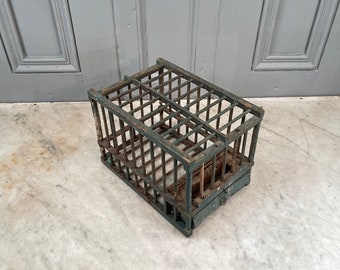 Antique French green wooden bird or finch carrier