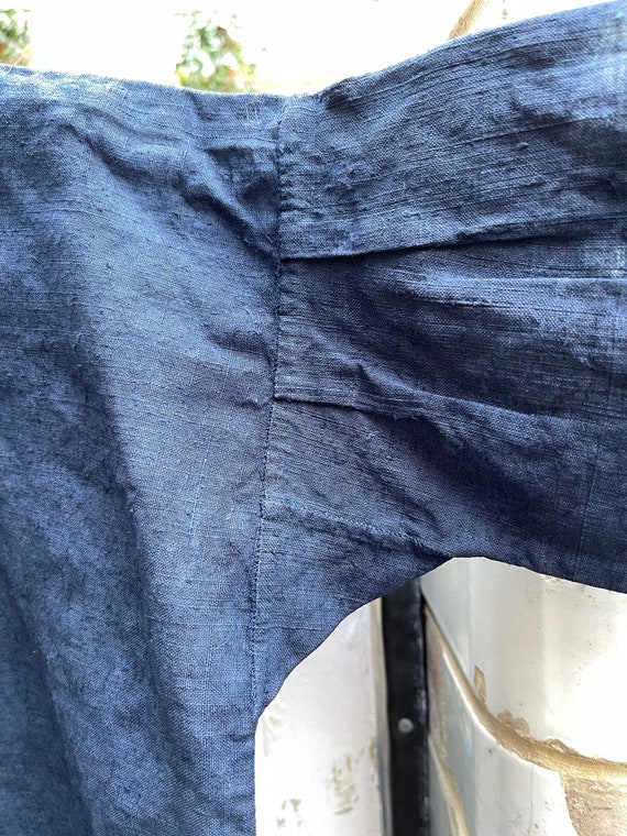 Antique French dark blue indigo linen flax dress … - image 3