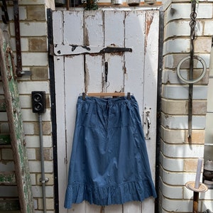 Antique French handmade blue cotton skirt size S M UK 12