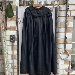 Antique Dutch handmade long black wool cape cloak with silk collar no 2