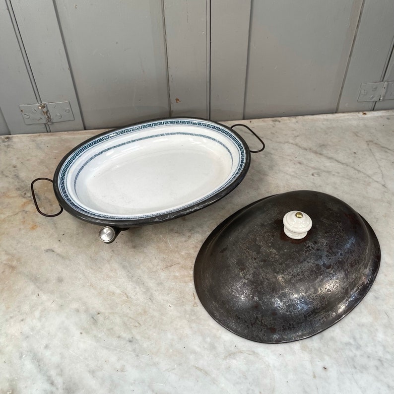 Antique Victorian Tin and Ceramic Warming Dish Etsy UK