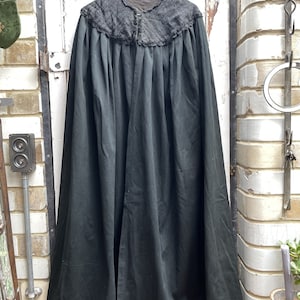 Antique Dutch handmade long black wool cape cloak with silk collar one size