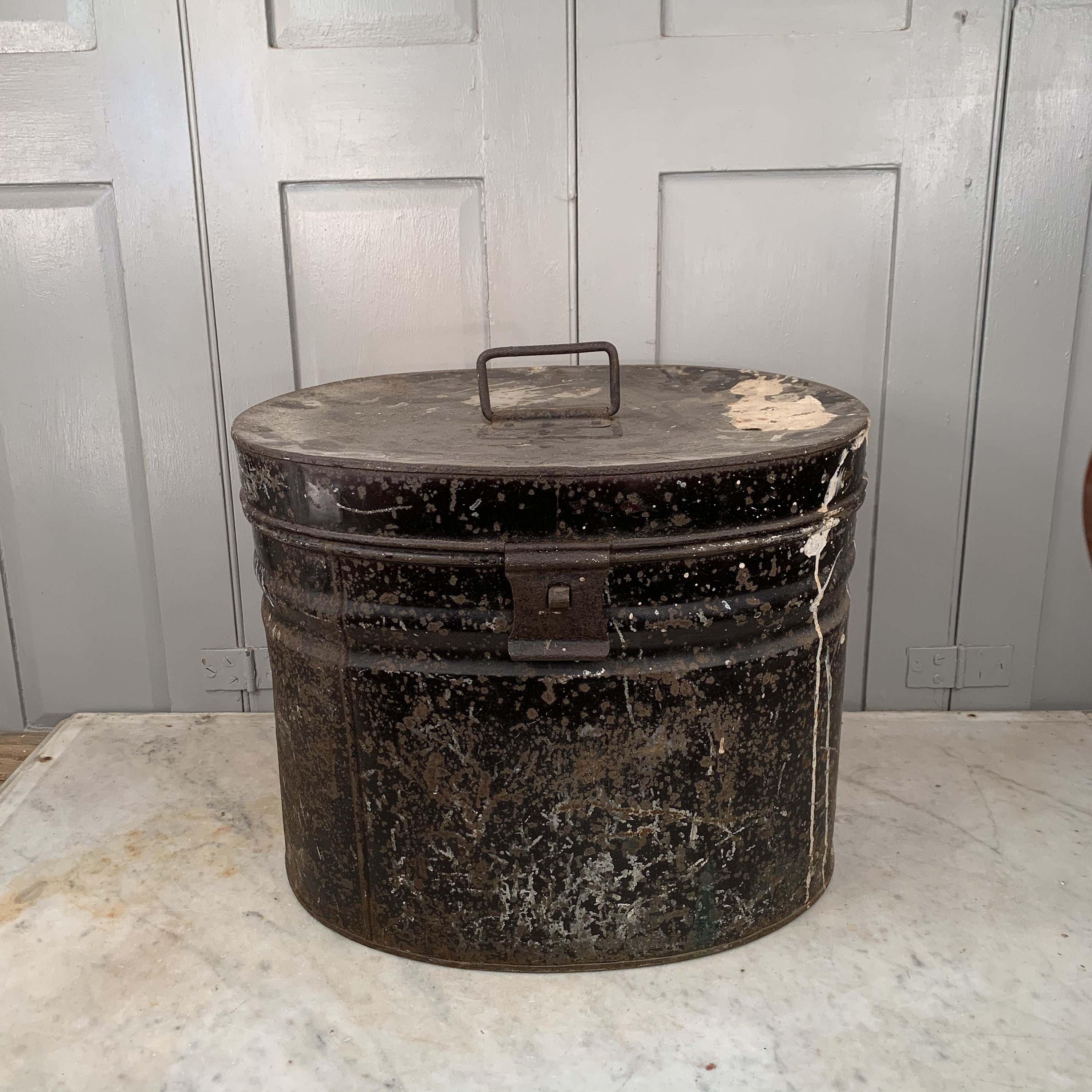 Antique Victorian Metal Hat Box C1900s With Handwritten Tag 