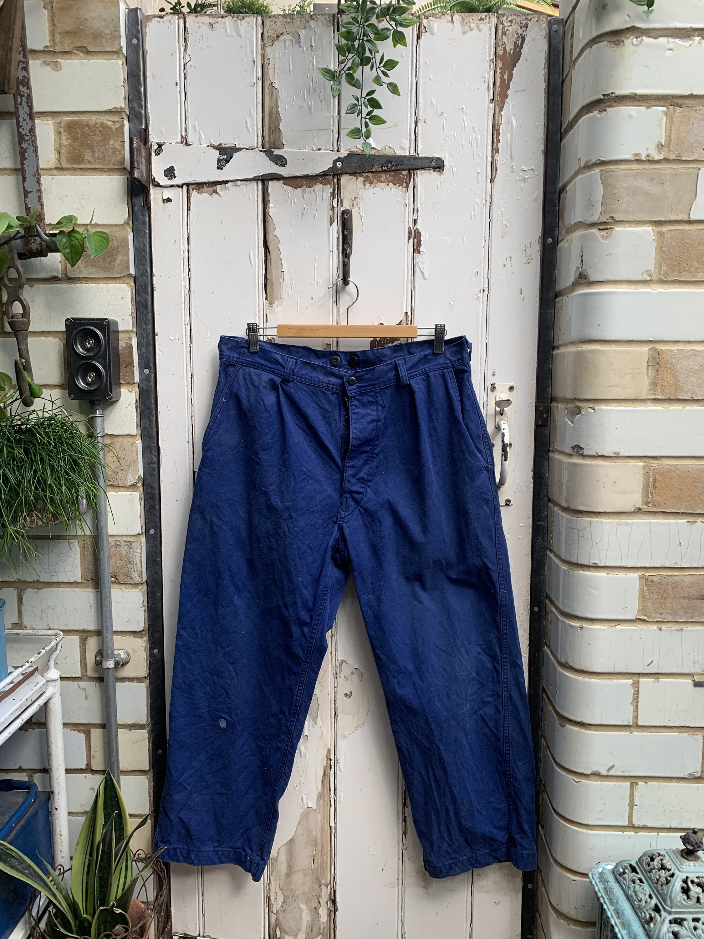 Image of Vintage French Blue Cotton Workwear Trousers Size M/L