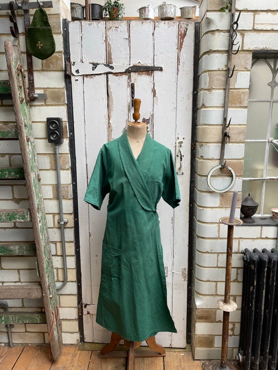 Antique British WW2 workwear green cotton chores … - image 1