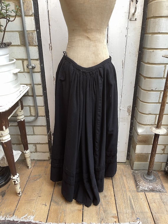 Antique Dutch handmade long black wool skirt with… - image 5