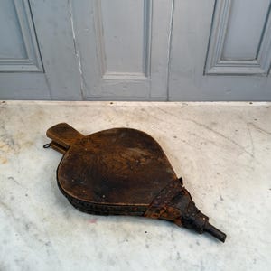 Antique oak and leather fire bellows
