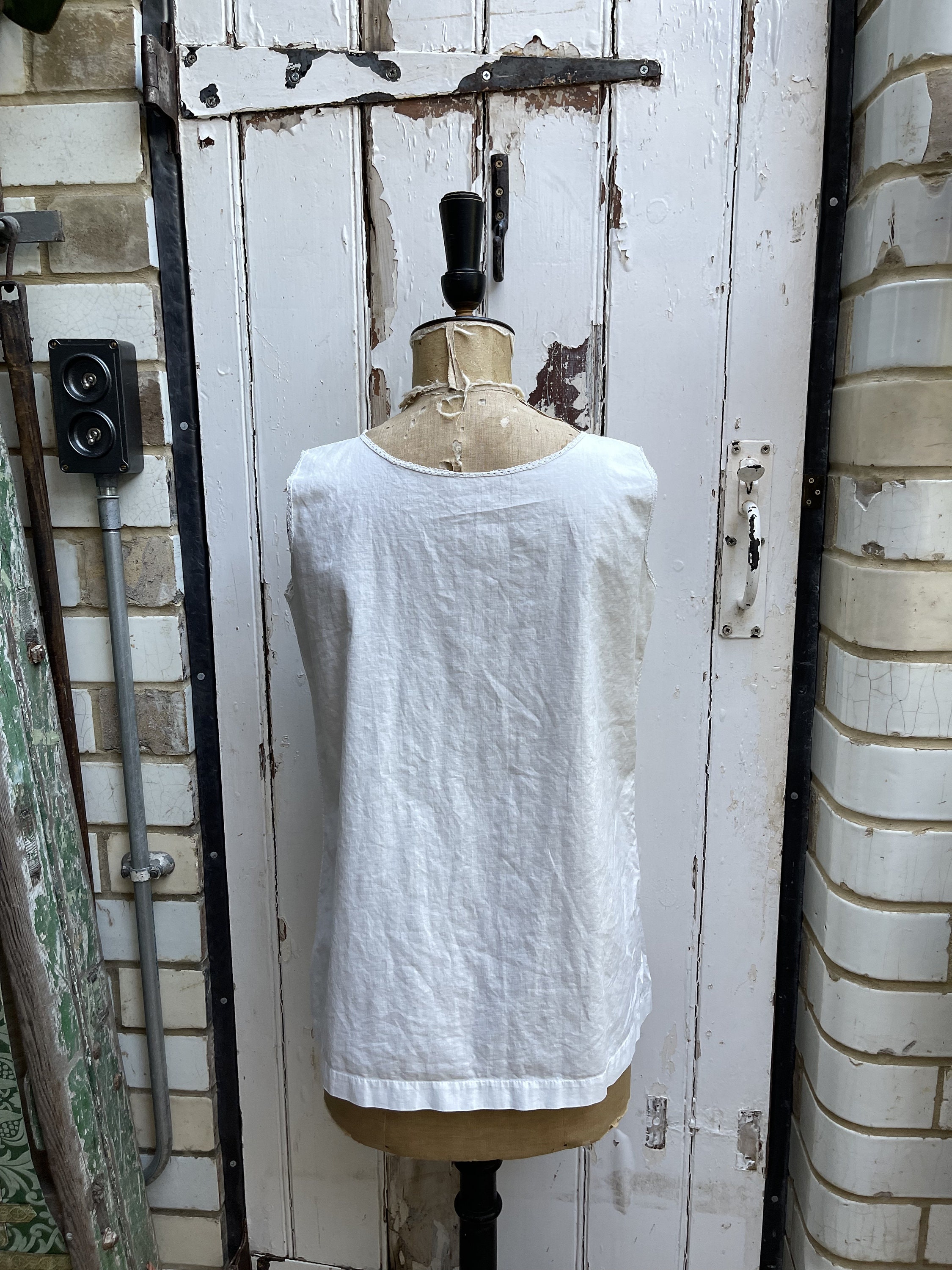 Antique French white cotton vest top with lace trim size S/M | Etsy