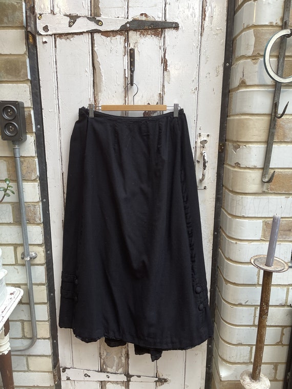 Antique Dutch handmade long black wool skirt with… - image 9