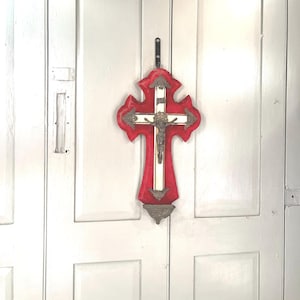 Antique French Gothic red velvet crucifix