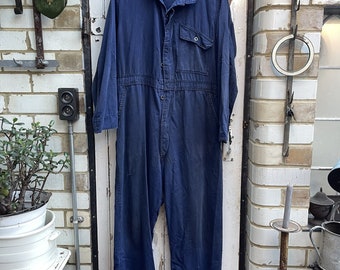 Vintage Gripwell blue cotton boiler suit workwear overalls coveralls size 44