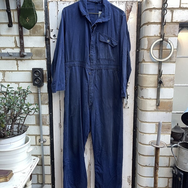 Vintage Gripwell blue cotton boiler suit workwear overalls coveralls size 44