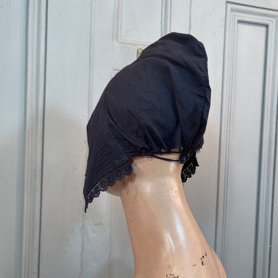 Antique Dutch handmade black cotton pointed hood … - image 6