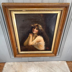 Large antique Art Nouveau oil painting portrait of a lady signed JB Rogers 1906 image 8