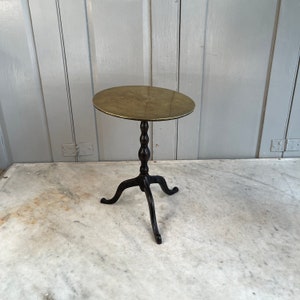 Antique Georgian miniature cast iron table or stand with brass top