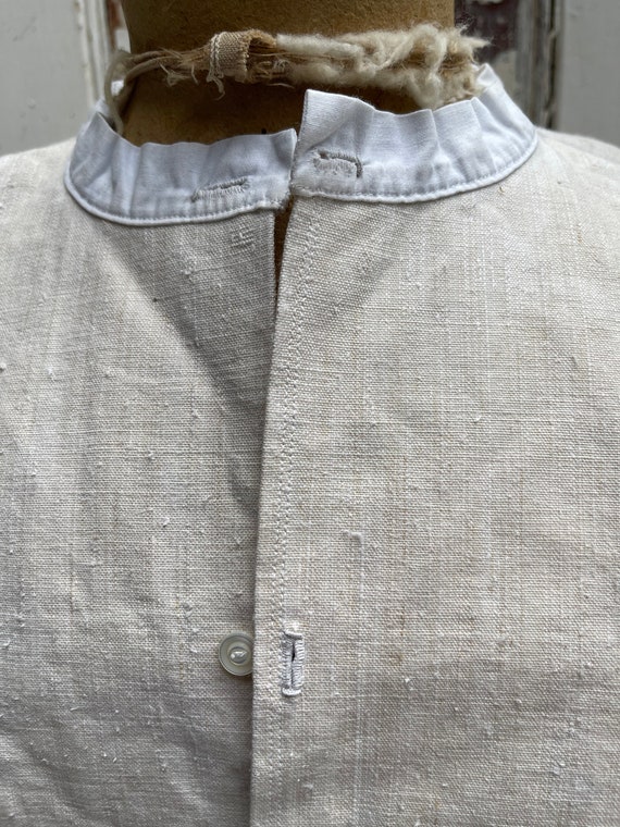 Antique French cream linen flax unbleached shirt … - image 3