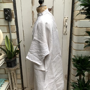 Antique French beige cream off white linen flax hemp shirt dress chemise smock initials GBM size L no 2 image 5