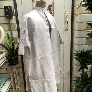 Antique French beige cream off white linen flax hemp shirt dress chemise smock initials GBM size L no 2 image 9