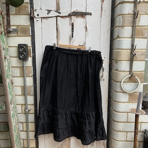 Antique French handmade black cotton skirt with warm lining size L
