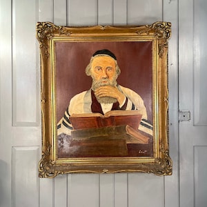 Vintage Dutch oil painting portrait of a Rabbi signed Leot