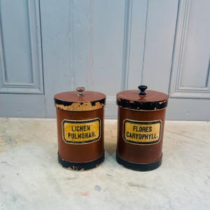 Pair antique German wooden apothecary pharmacy storage jars