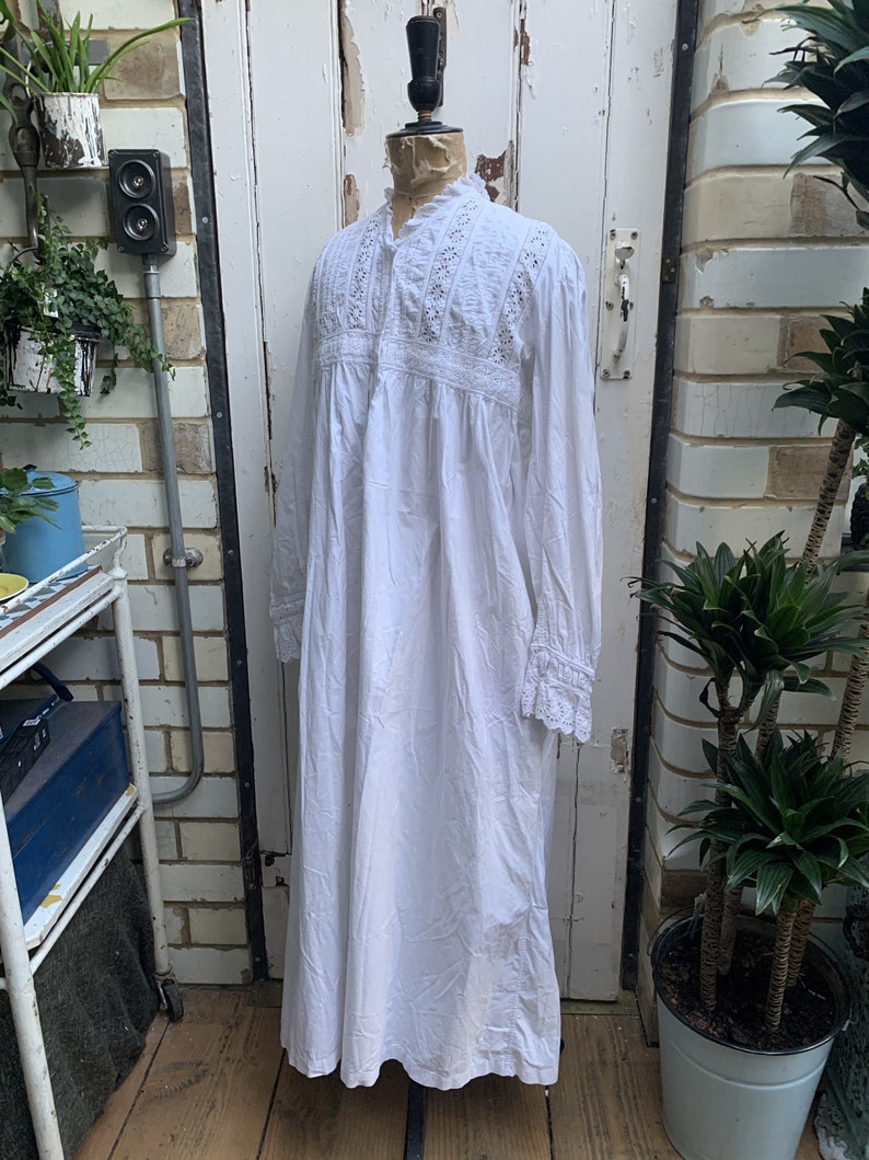 Antike viktorianische lange weiße Baumwolle Nachthemd Größe | Etsy
