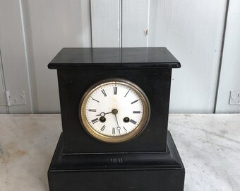 Antique English 19th Century marble mantel clock with enamel face