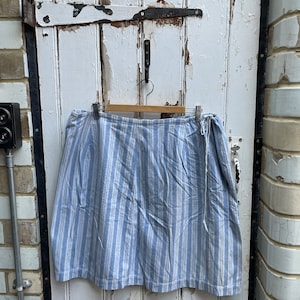 Antique vintage French handmade blue white striped cotton skirt with drawstring