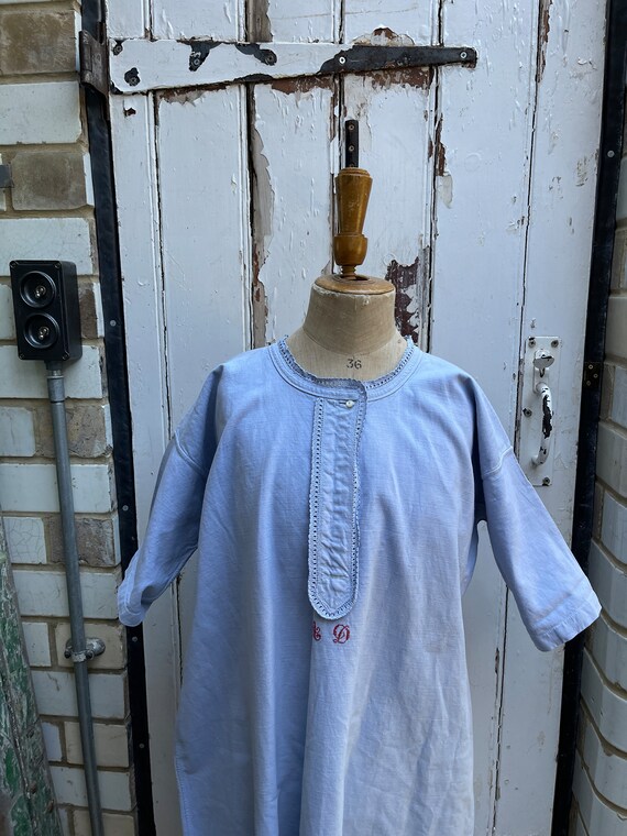 Antique French light blue linen cotton metis dres… - image 2