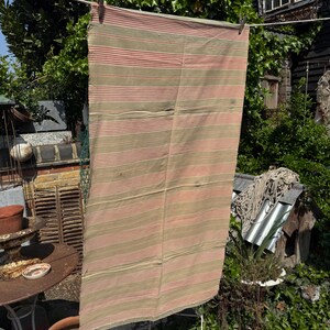 Antique French piece of red beige striped material fabric textile (no 2)