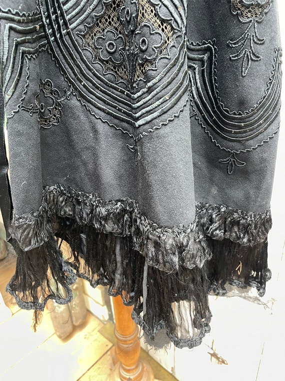 Antique French black wool cape cloak with embroid… - image 5